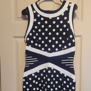 Shelby & Palmer Navy and White One-Shoulder Polka Dot Dress